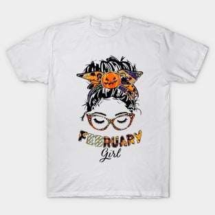 February Girl Halloween Face Wink Eyes Pumpkin T-Shirt